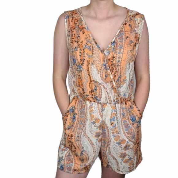 Liberty Love Orange and White Floral Romper - Picture 1 of 7